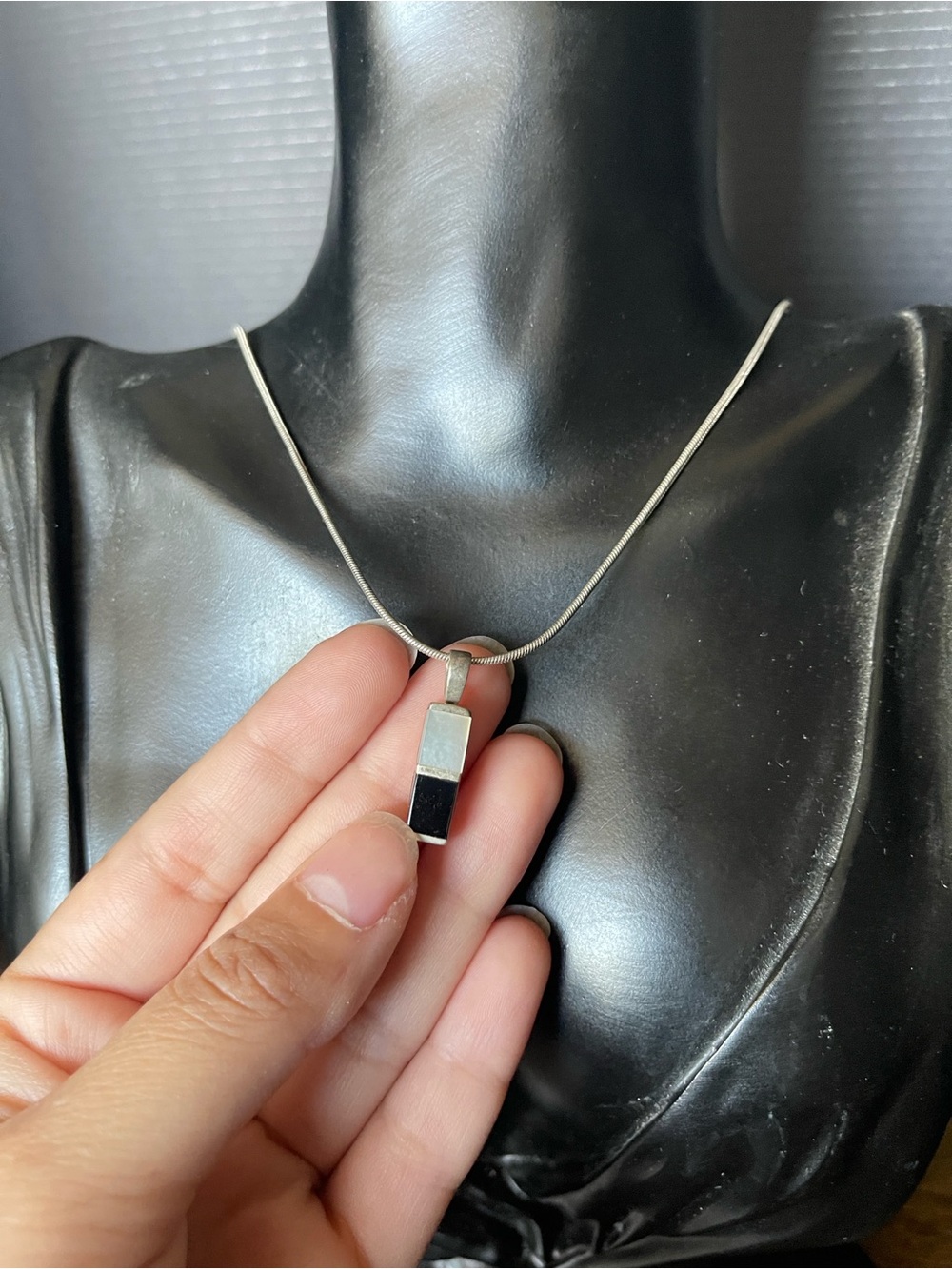 Quartz and onyx rectangle sterling silver necklace 20 inch
